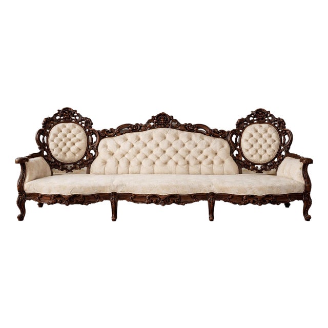 Antique Victorian Rococo Carved Walnut Sofa – 93” – Reupholstery-Ready Designer Frame For Sale