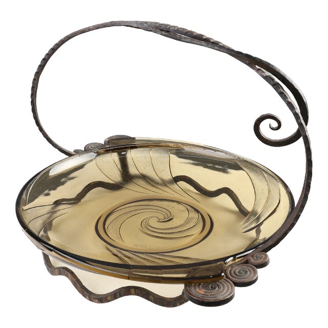 Art Deco Glass and Metal Fruit Bowl, France, 1920s For Sale