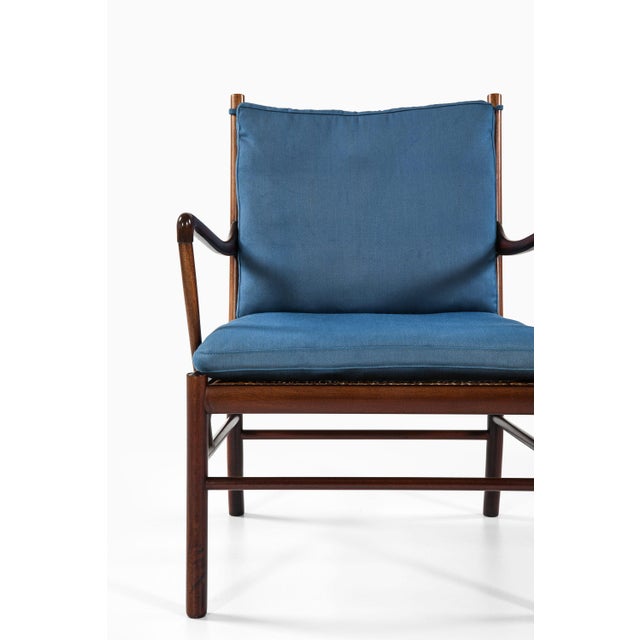 1960s Set of Colonial Easy Chairs in Mahogany, Woven Cane and Fabric by Ole Wanscher, 1960s For Sale - Image 5 of 11