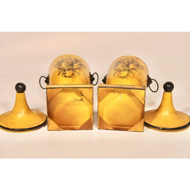 Metal Mid Century Italian Yellow Tole Urns - a Pair For Sale - Image 7 of 13