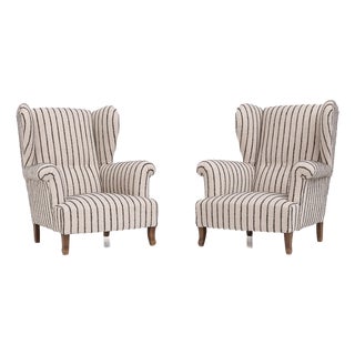 French Striped Bergère Armchairs, 1970s, Set of 2 For Sale