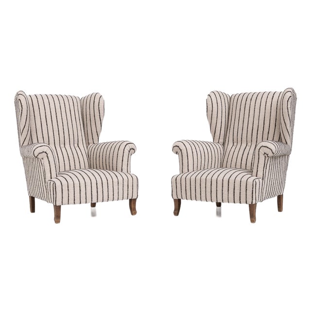 French Striped Bergère Armchairs, 1970s, Set of 2 For Sale