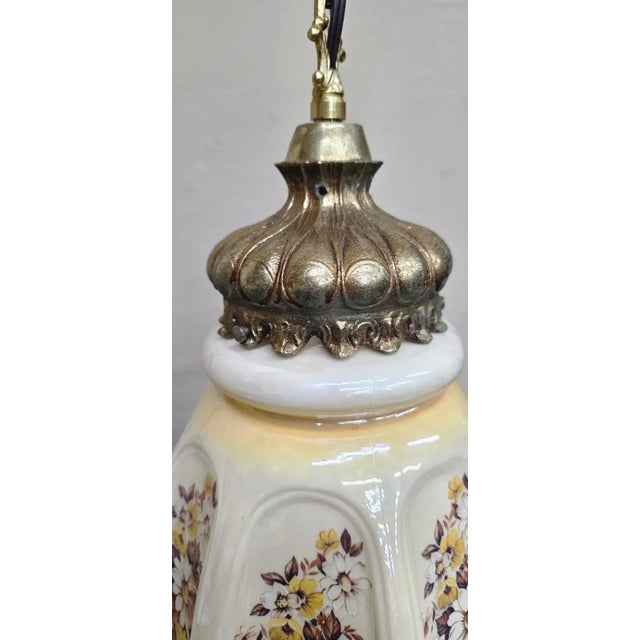 Vintage French Country Floral Glass Swag Plug in Lamp Pendant Light Reading Nook For Sale - Image 6 of 9