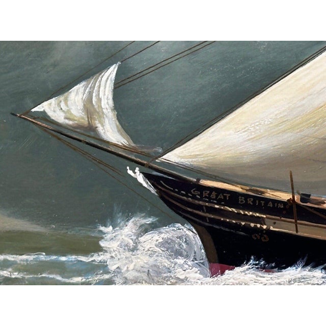 Wood Nautical Ss Great Britain Steamship Large Gilt Framed Marine Oil on Panel Painting Signed Salvatore Colacicco For Sale - Image 7 of 18