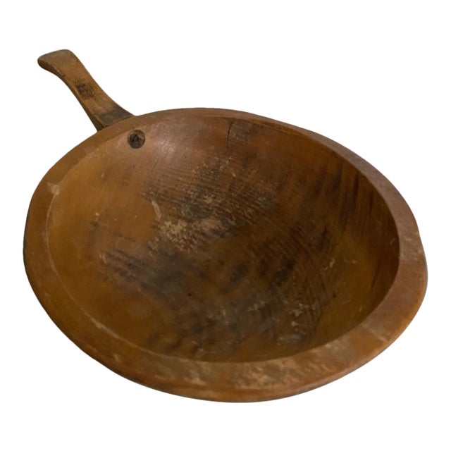 Mid 20th Century Hand Carved Wood Bowl With Handle For Sale