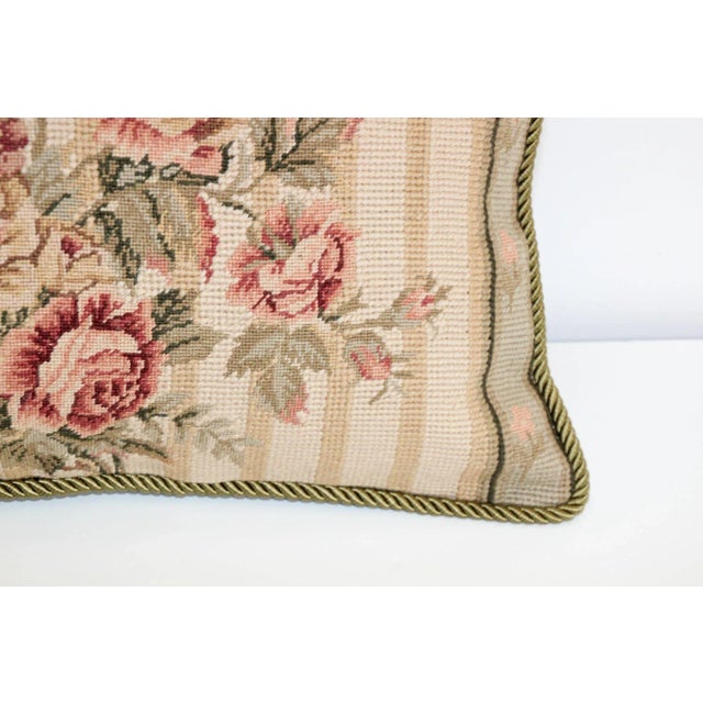 Green Vintage French Aubusson Tapestry Style Needlepoint Lumbar Pillow For Sale - Image 8 of 13