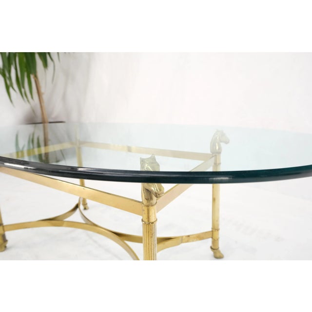 Horse Head Hoof Feet Brass Base Oval Glass Top Italian Coffee Center Table For Sale - Image 9 of 13