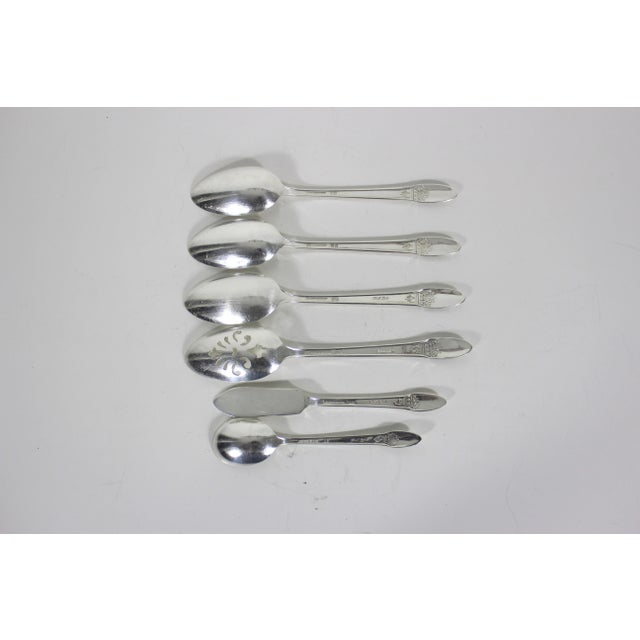 Silver 1937 First Love Hostess Set of Serving Utensils Spoons Slotted Sugar Butter Knife Entertaining - 6 Piece For Sale - Image 8 of 11