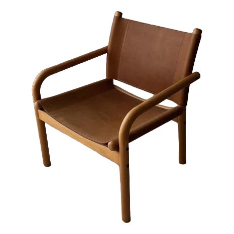 Danish Safari Armchair in Beech Wood and Leather, 1970s For Sale