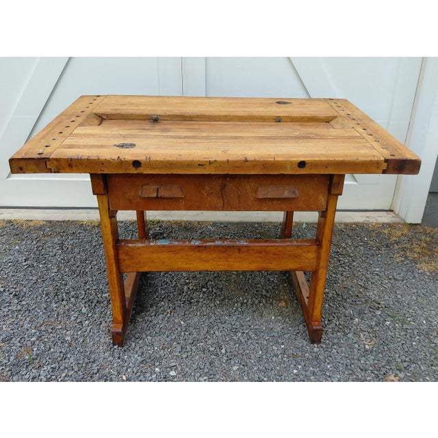 Vintage Sheldon attributed Workbench 52" wide x 36" deep and 32.25" high. Top has been cleaned but there are remnants of...