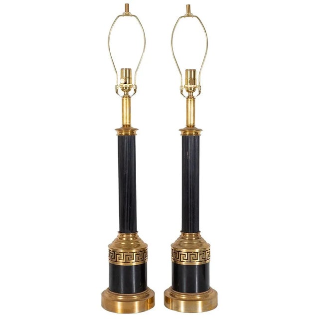 Metal Black Neo-classical Table Lamps - A Pair For Sale - Image 7 of 7
