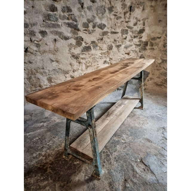 Large Mid-Century Industrial Kitchen Island or Worktable with Cast Iron Base, France, 1940s For Sale - Image 6 of 18