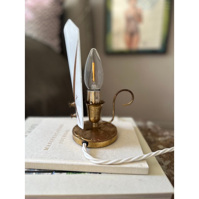 Mid-Century Italian Table Lamp with Glass Shade and Brass Finish For Sale - Image 6 of 15