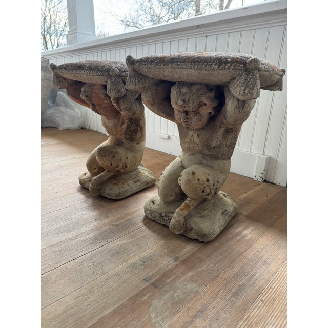 French Pair 19th C Concrete French Garden Stools For Sale - Image 3 of 4