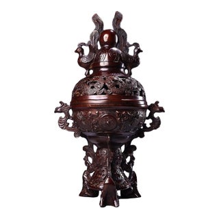 Vintage Bronze Tripod Censer With Dragon Motif - 28cm For Sale