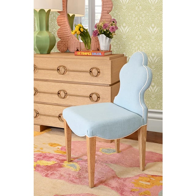 Sky Blue Matthew Izzo Home Light Blue Performance Linen and Cerused Oak Clover Back Dining Chair For Sale - Image 8 of 10