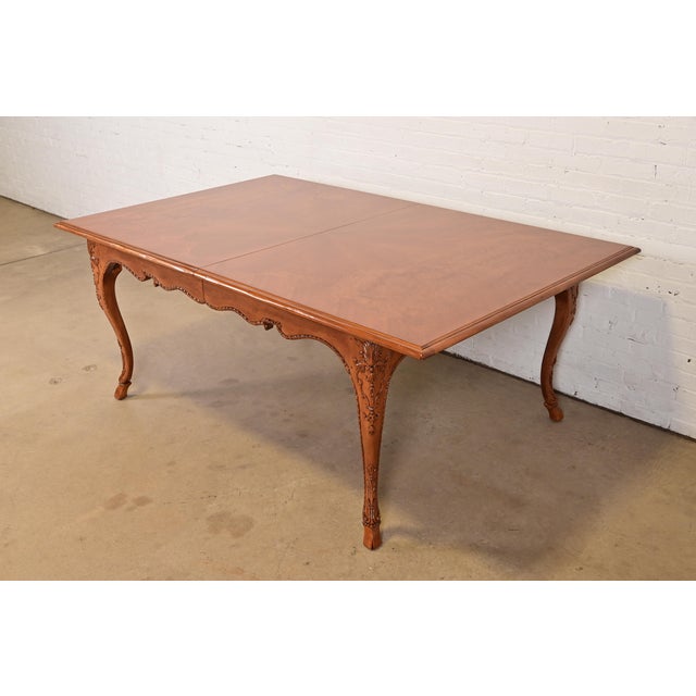 Brown Baker Furniture Italian Provincial Carved Cherry and Burl Wood Extension Dining Table, Newly Refinished For Sale - Image 8 of 17