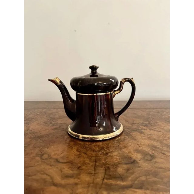 Antique Edwardian Glazed Brown and Gold Teapot, 1900 For Sale - Image 6 of 6