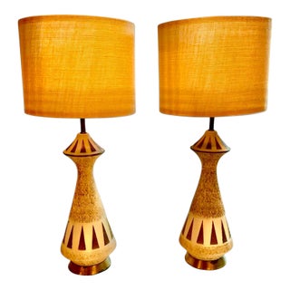 1960s Mid-Century Modern Chalkware Table Lamps by Fine Arts in Plaster - a Pair For Sale