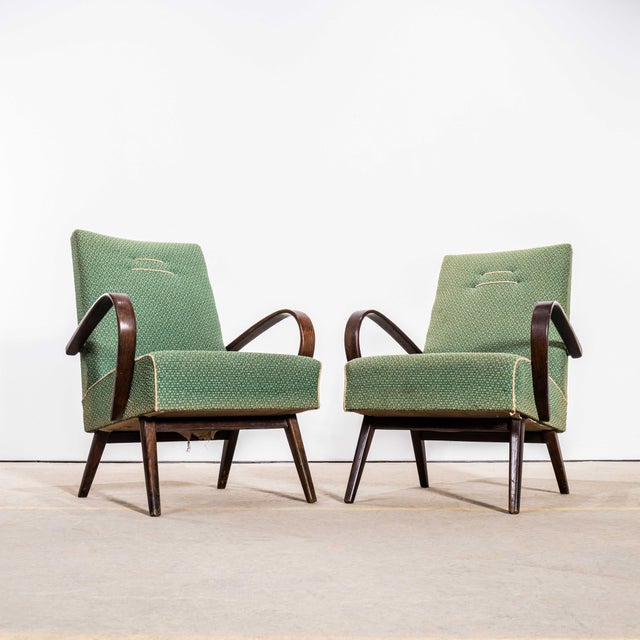 Sprung Seat Armchairs in Geometric Jacquard Fabric from Jaroslav Šmídek, 1950s For Sale - Image 3 of 11