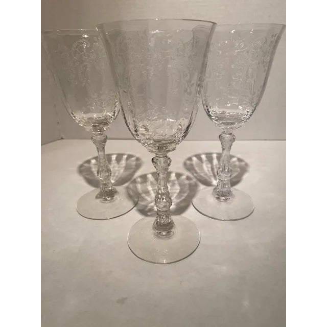 Transparent Vintage Fostoria Meadow Rose Crystal Water Goblets- Set of 3 For Sale - Image 8 of 8