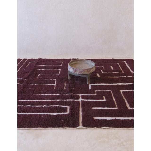 Mid-Century Modern Burgundy Textured Moroccan Wool Rug - 9.3 X 6.8 Ft For Sale - Image 3 of 8