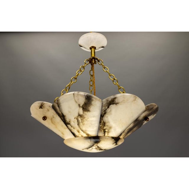 French Art Deco Alabaster and Brass Pendant Light with Segmented Shade, 1920s For Sale - Image 16 of 18