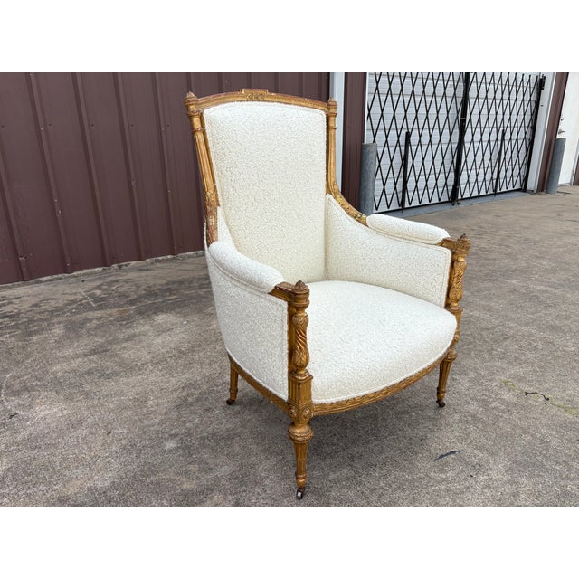Gold 19th Century French Louis XVI Style Giltwood Bergere For Sale - Image 8 of 18