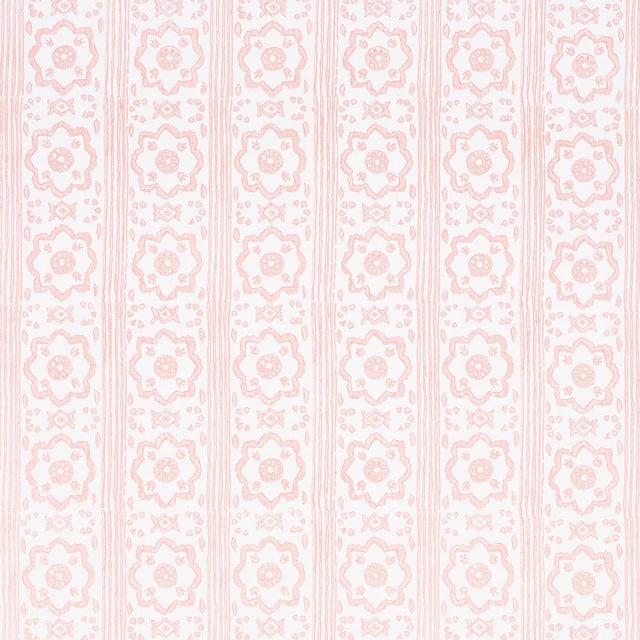 Schumacher Sunda Hand Blocked Print Wallpaper In Blush For Sale