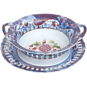 Antique English Chestnut Basket or Centerpiece and Underplate, Spode, Circa 1820