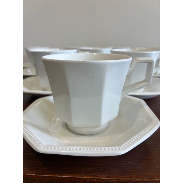 Vintage Johnson Brothers Heritage White Ironstone Cups & Saucers — Set of 10 For Sale In Oklahoma City - Image 6 of 16