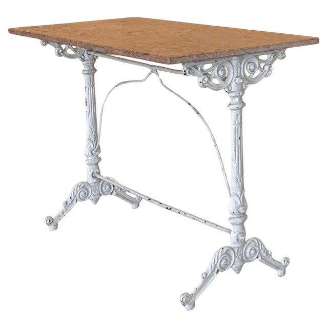 Early 20th Century French Solid Cast Iron French Scrolling Bistro Table with Pink Marble Top For Sale - Image 15 of 18