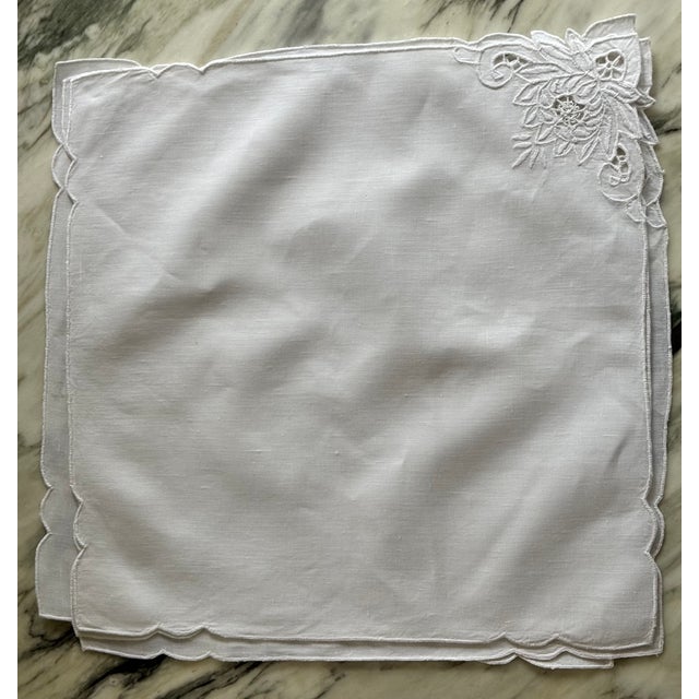 Vintage Lotus Flower Motif White Napkins - Set of 8 For Sale - Image 10 of 14