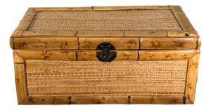 Vintage Bamboo and Woven Rattan Storage Trunk Chest