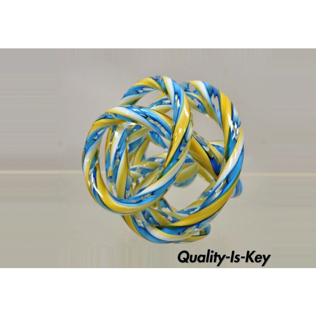 Murano Art Glass Swirl Infinity Love Knot in Blue and Yellow For Sale - Image 11 of 11