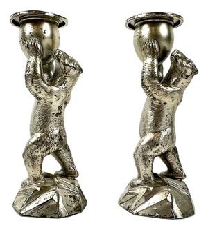 Antique Silver-Plated Standing Bear Candleholders from WMF, 1907, Set of 2