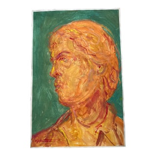 Contemporary Original E.J.Hartmann Abstract Expressionist Portrait Painting Signed For Sale