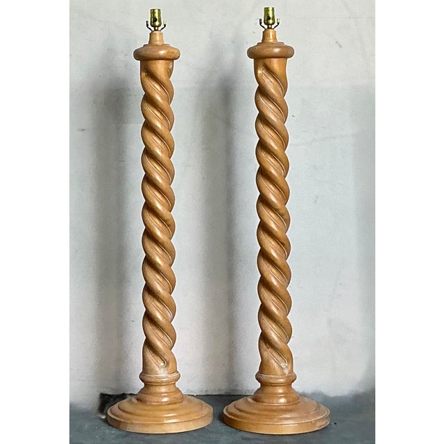 Late 20th Century Vintage Boho Barley Twist Floor Lamps - A Pair For Sale - Image 5 of 11