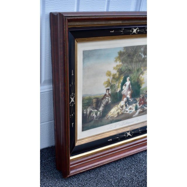 Antique Lithograph Walnut Ebonized Victorian Style Frame Rococo Style Print For Sale - Image 13 of 16