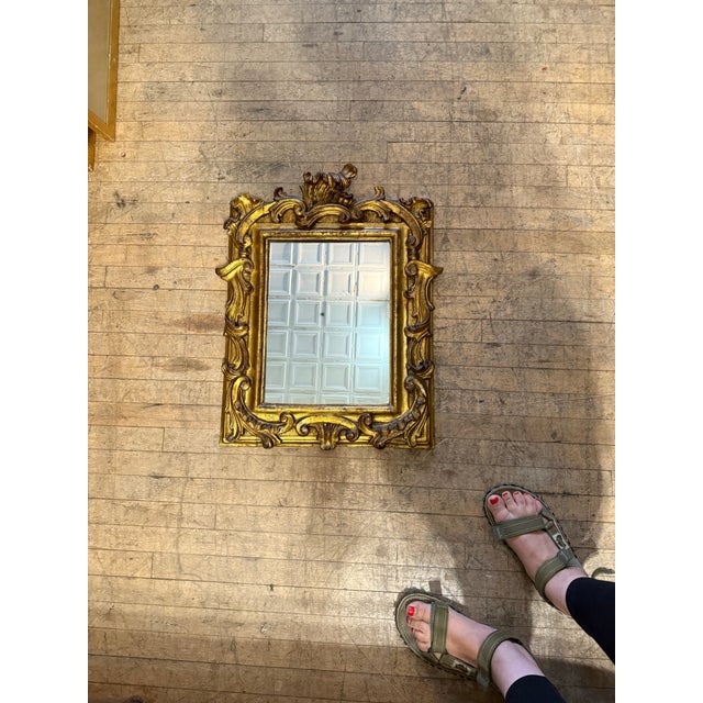 Wood Antique Hand Carved Gilded Mirror For Sale - Image 7 of 9