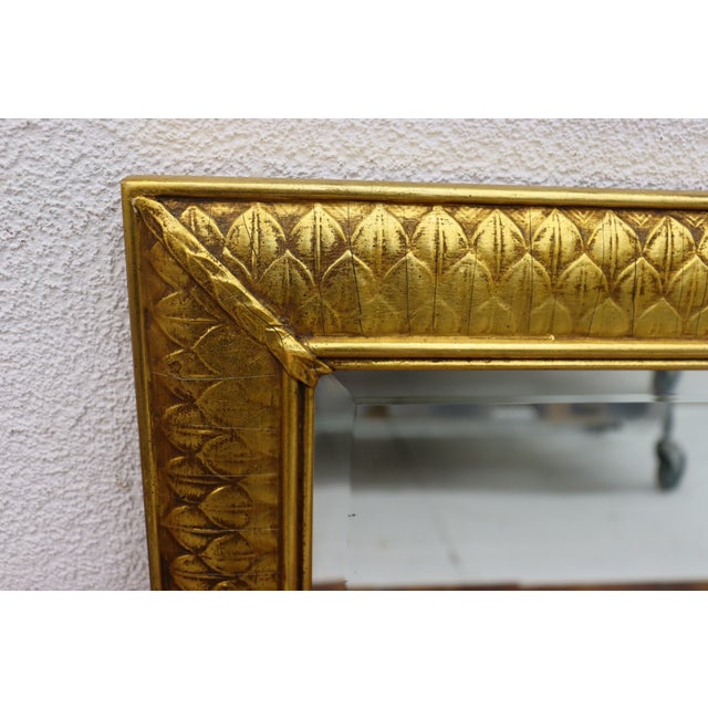 Hollywood Regency Vintage Ornate Beveled Wall Mirror With Palmette Border Gilt Frame For Sale - Image 3 of 6