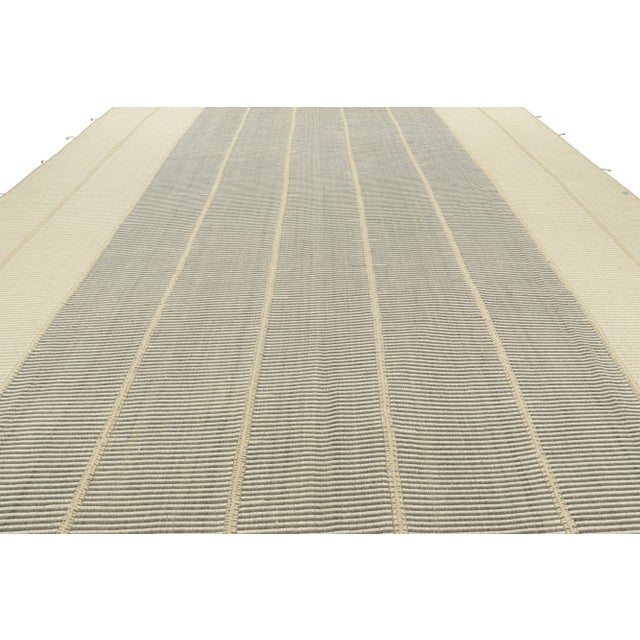 2010s Rug & Kilim’s Contemporary Oversized Kilim in White and Gray Textural Stripes For Sale - Image 5 of 7