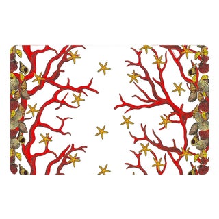 Coral Reef Vegan Leather Rectangle Pebble Placemat, Set of 4 For Sale