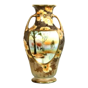 Antique 1920's Japanese Nippon Moriage Vase With Farm Scene