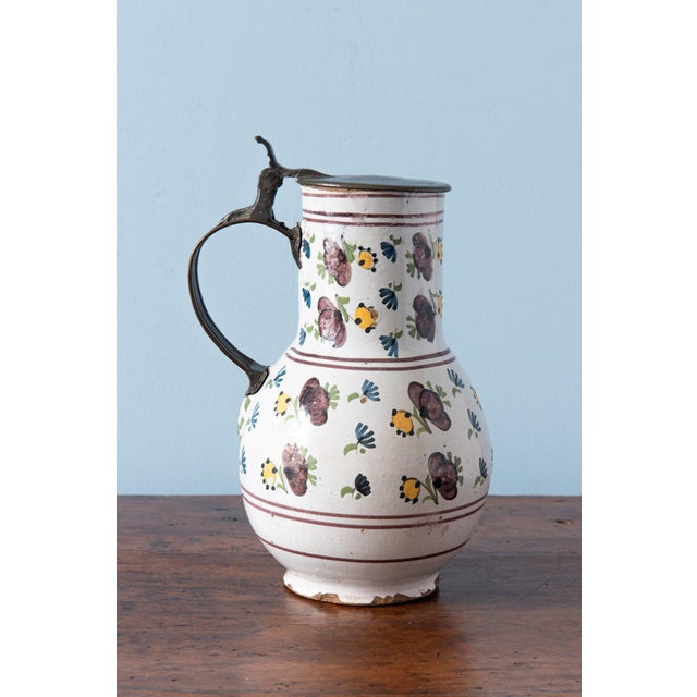 Pewter-Mounted Floral Jug from Brussels Faience, Late 18th Century For Sale - Image 11 of 11