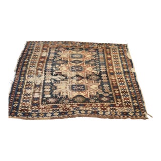 Distressed Antique Caucasian Rug 3.9 x 4.8 For Sale