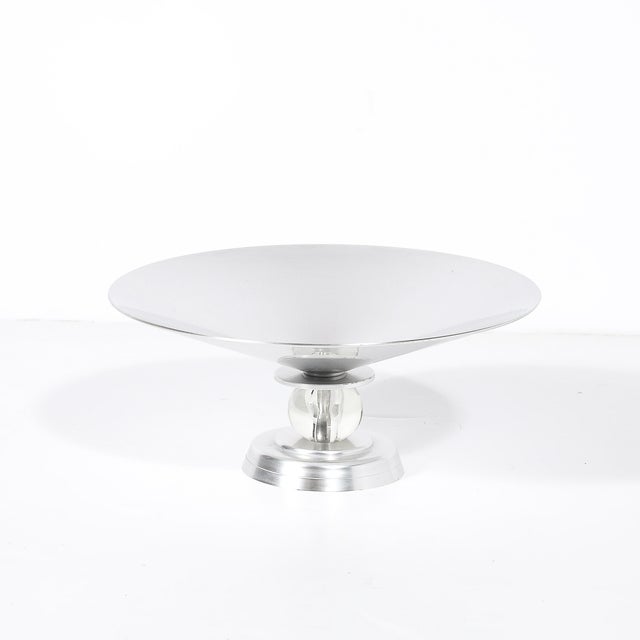 Art Deco Art Deco Brushed Aluminum & Glass Centerpiece Bowl Signed Kensington For Sale - Image 3 of 14