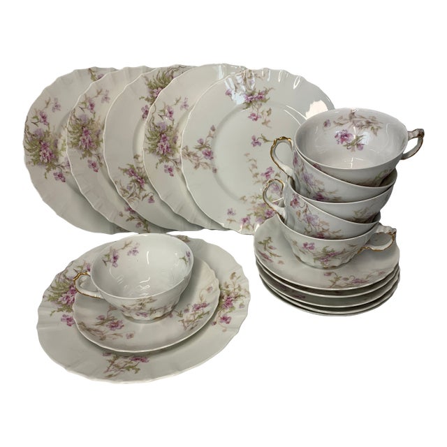 Vintage French Theodore Haviland Luncheon Tea Set Setting for 6 - 18 Pieces For Sale