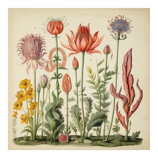 18' X 18' 'Flowers' Original Botanical Print, Unframed For Sale