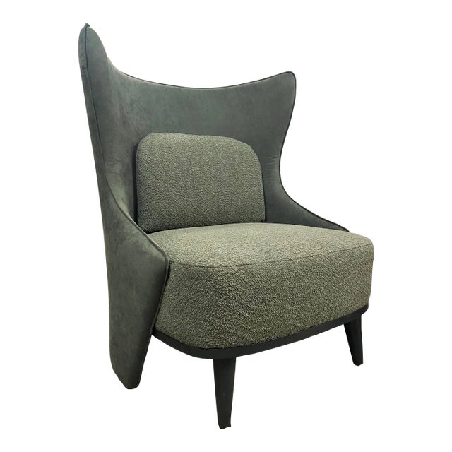Caracole Modern Cool Olive Suede Forma Accent Chair For Sale
